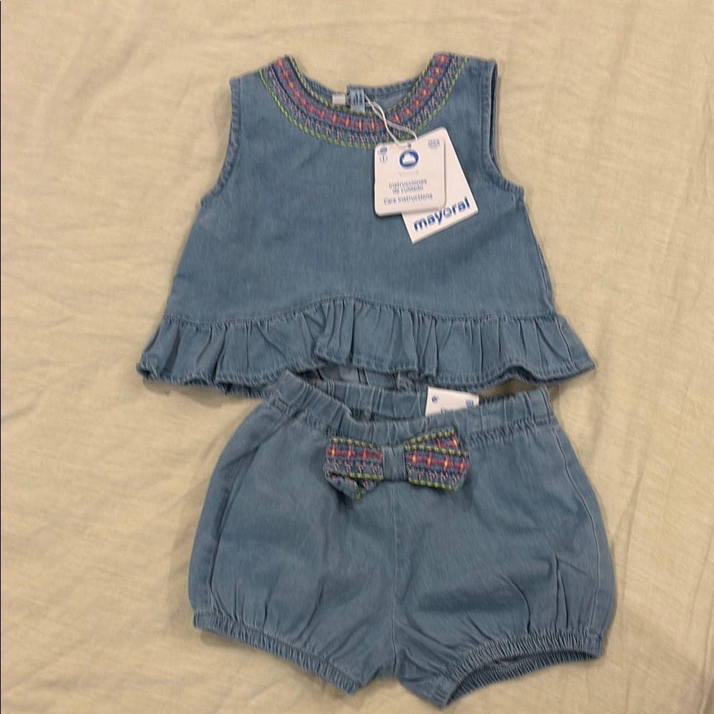 Mayoral Blue Matching Set with Ruffled Hem